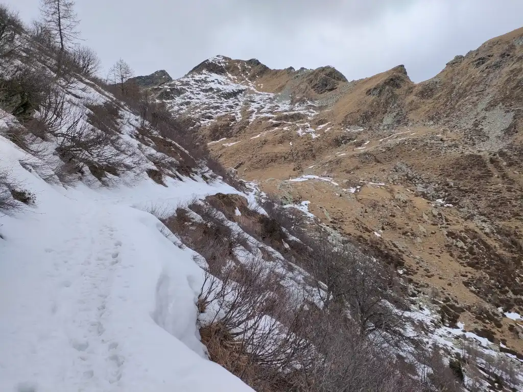 Il sentiero innevato che porta alla capanna Albagno