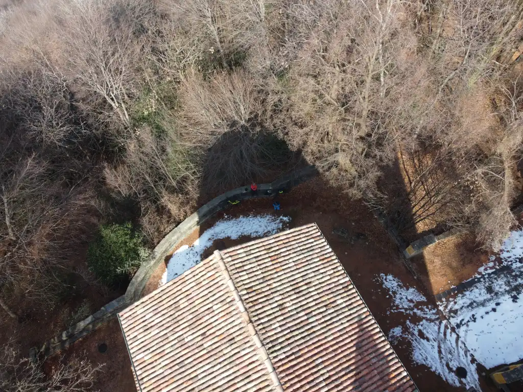 An aerial view of Madonna d'Ongero church